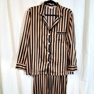 Serenedelicacy Striped Pajama Set XL Black Tan Button Up